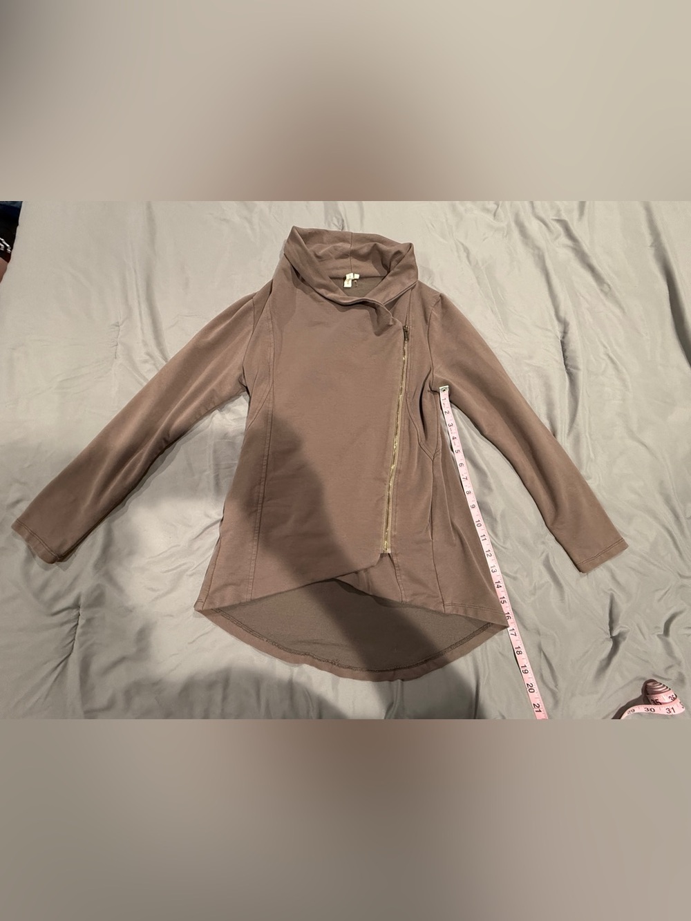 My Beloved Taupe Asymmetrical Zip Knit Blazer
